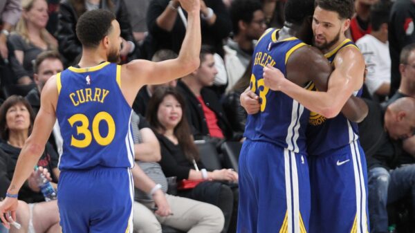 Stephen Curry, Draymond Green and Klay Thompson