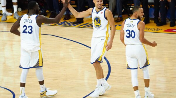Draymond Green, Klay Thompson and Stephen Curry