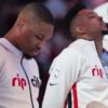 Damian Lillard, C.J. McCollum and Carmelo Anthony