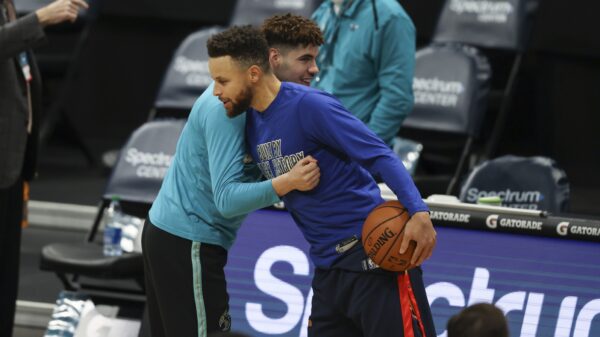 LaMelo Ball and Stephen Curry