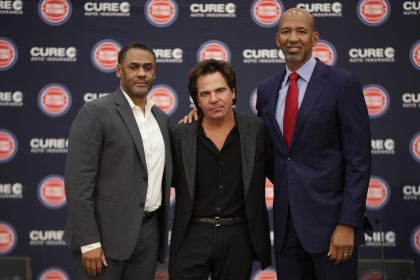 Troy Weaver, Tom Gores and Monty Williams
